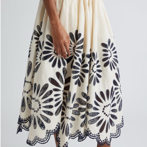 Ulla Johnson Cream Annisa Embroidered Cotton Linen Scalloped Skirt Size 10 - Picture 4 of 10